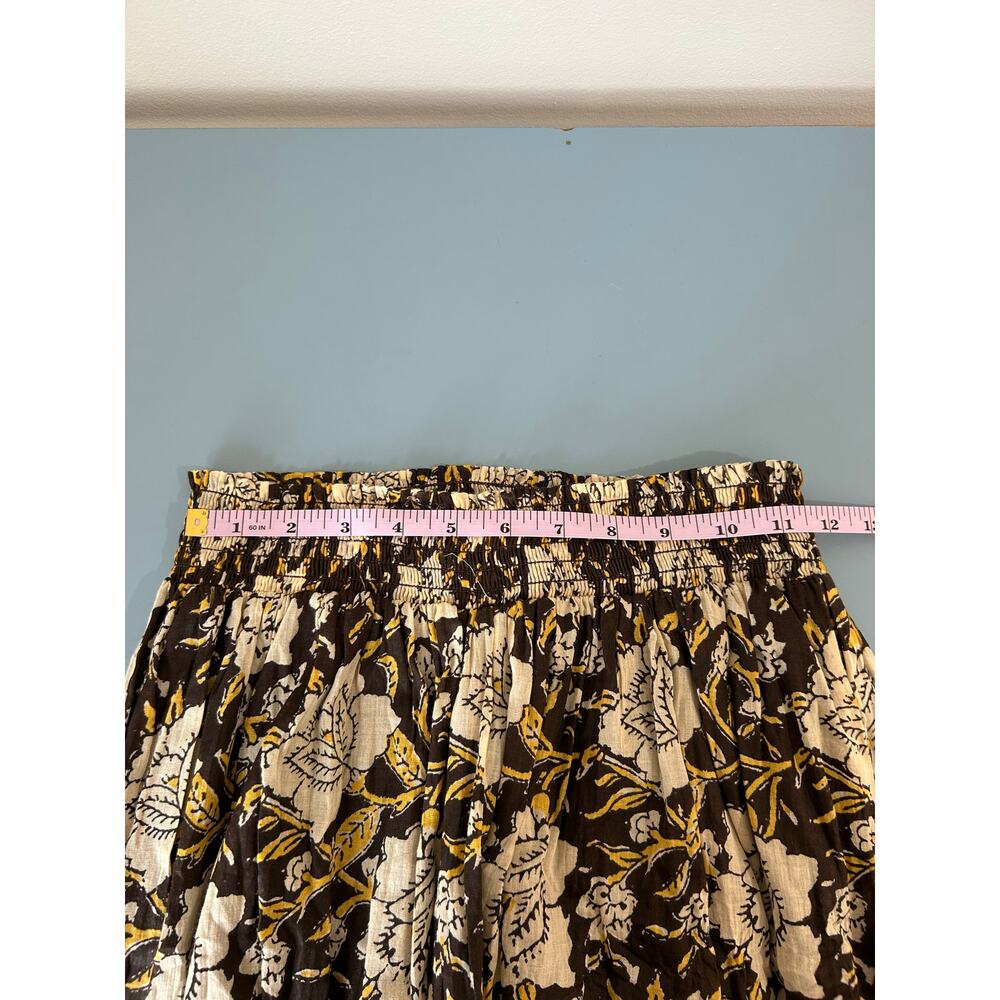 Natural Life brown yellow floral peasant maxi skirt S/M cotton lined pull on - Picture 5 of 9